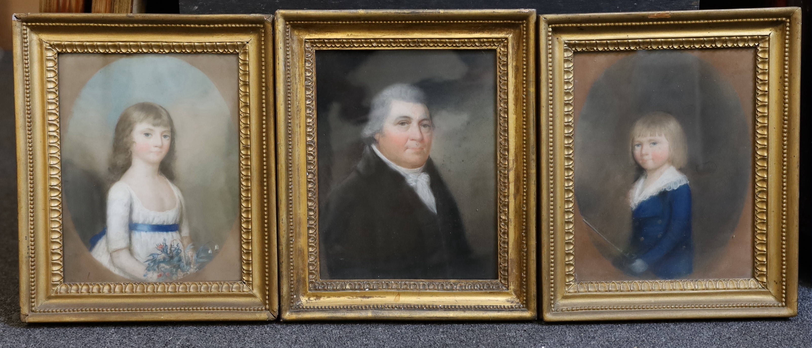 English School c.1790-1810 , pastels (3), Portraits of members of the Crosse family of Shaw Hill, 23 x 18cm